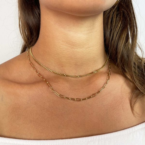 Colar Correntes em Aço Dourado - 99901L42