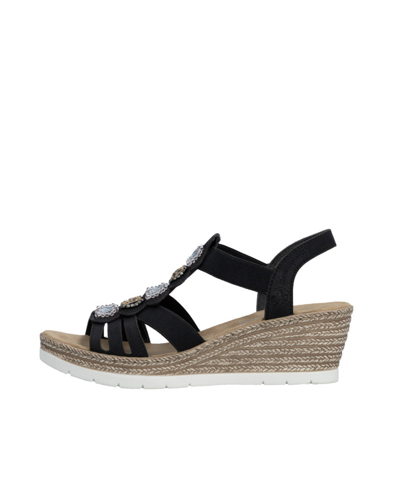 Rieker sandal kilehæl - sort