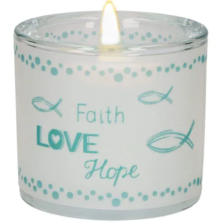 Butzon & Bercker Windlicht aus Glas zur Konfirmation - Faith, Love, Hope