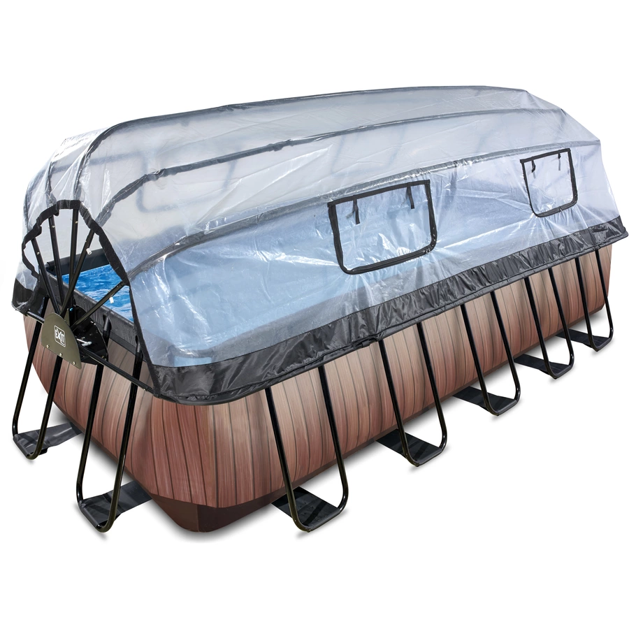 EXIT Wood Pool 540x250x122cm mit Abdeckung und Sandfilterpumpe, braun