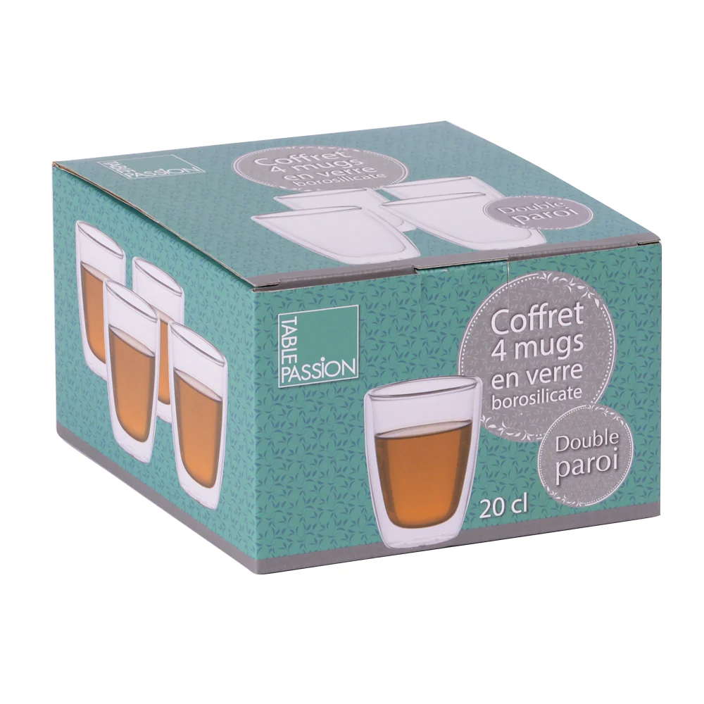 Coffret de 4 gobelets 20 cl double paroi Table passion