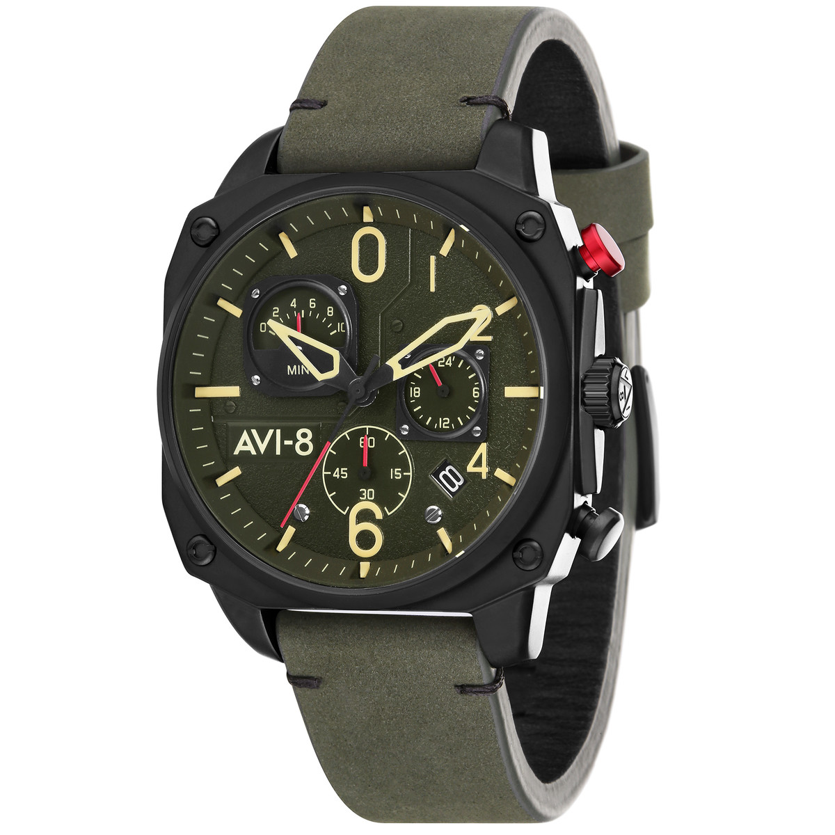 Montre AVI-8 homme chronographe acier noir cuir