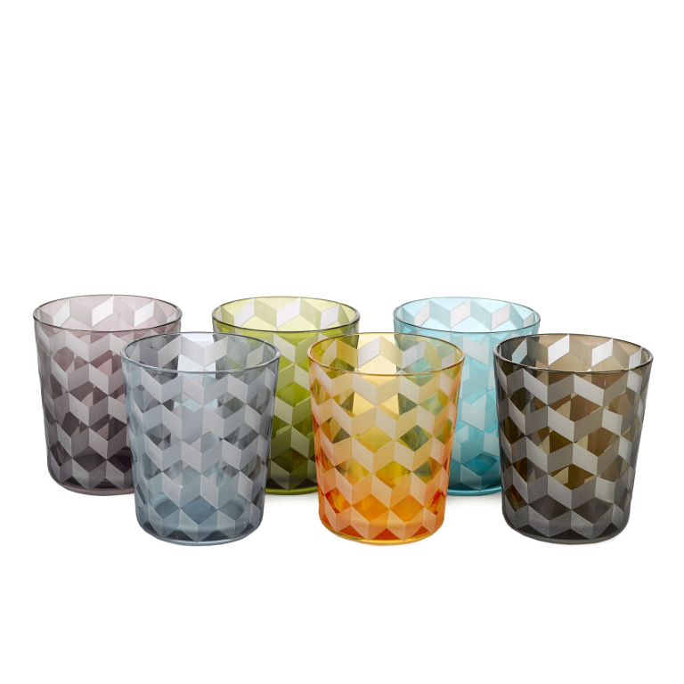 POLSPOTTEN Multicolour Blocks glas set van 6