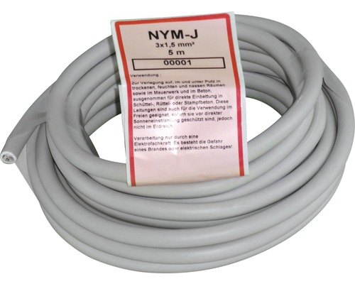 Ommantelde kabel NYM-J 3x1,5 mm² 5 m grijs