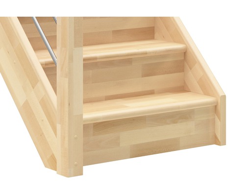 Pertura Elenie beukenhouten trap met stootborden, onbehandeld, recht, 83,5 cm, 14 treden / 15 stootborden