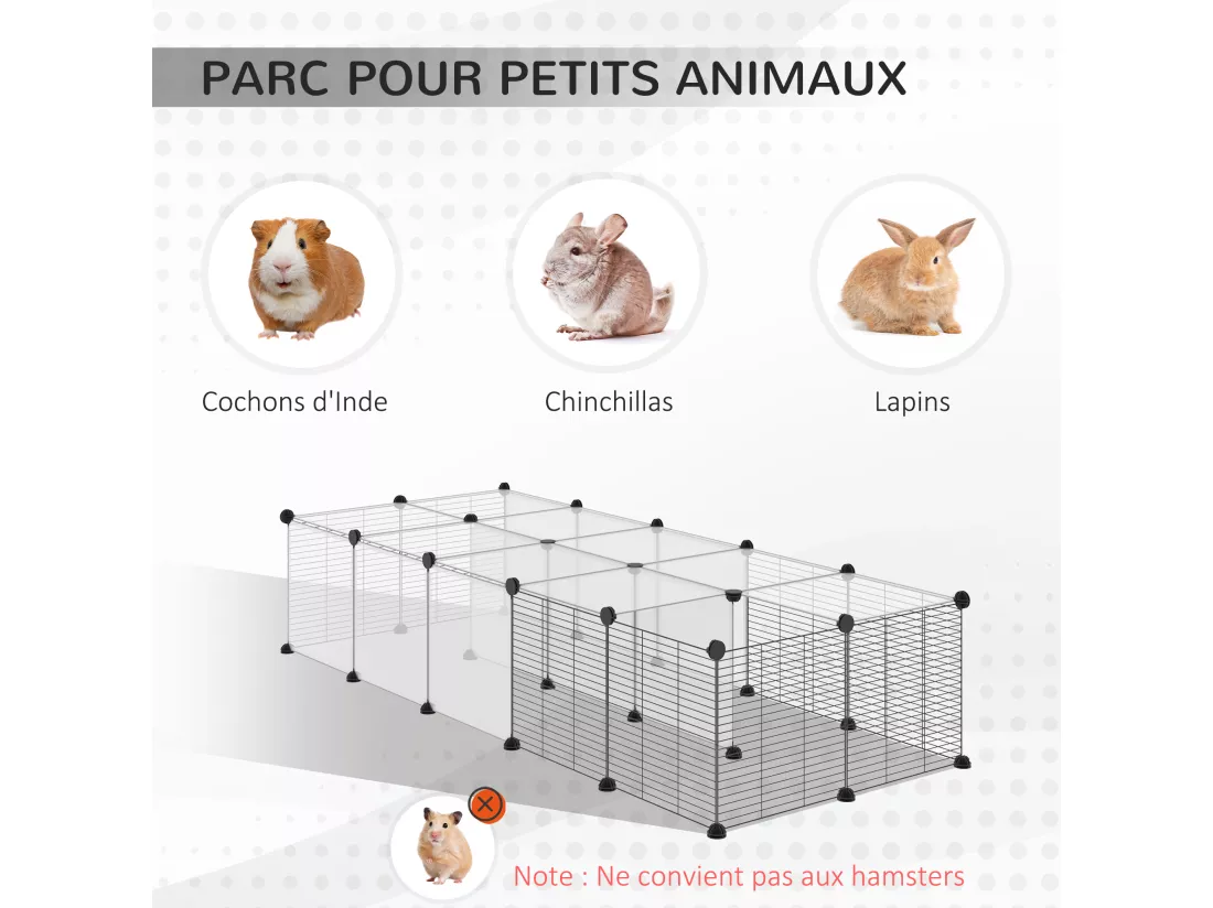 PawHut Cage parc enclos modulable petits animaux de compagnie - dim. standards 140L x 70l x 70H cm - 27 panneaux bords arrondis - résine PP fils d'acier noir