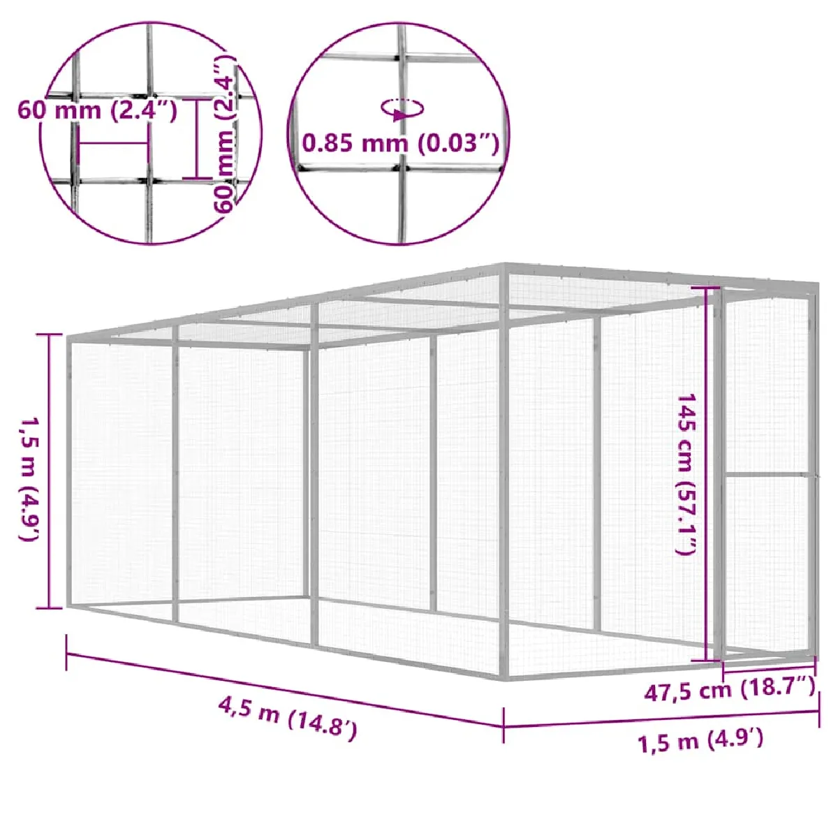 VidaXL Cage pour chat - 4,5x1,5x1,5 m