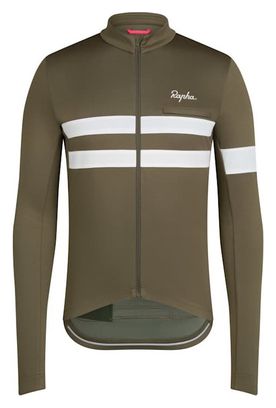 Maillot manches longues Rapha Brevet Jersey Kaki/Blanc Homme