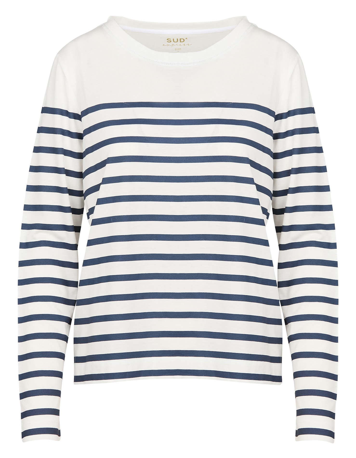 TEREZA - Tee-shirt droit col rond rayé en coton mélangé| Blanc