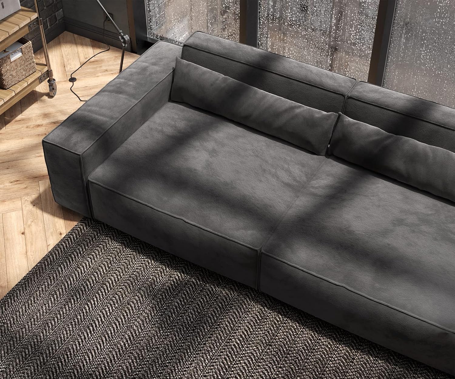 DELIFE Big-Sofa Sirpio XL Mikrofaser Schwarz 270x130 cm mit Hocker