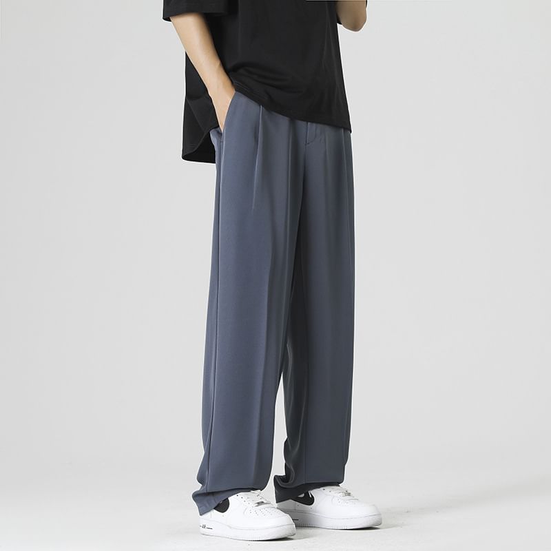 Ninine - Mid Rise Plain Loose Fit Dress Pants