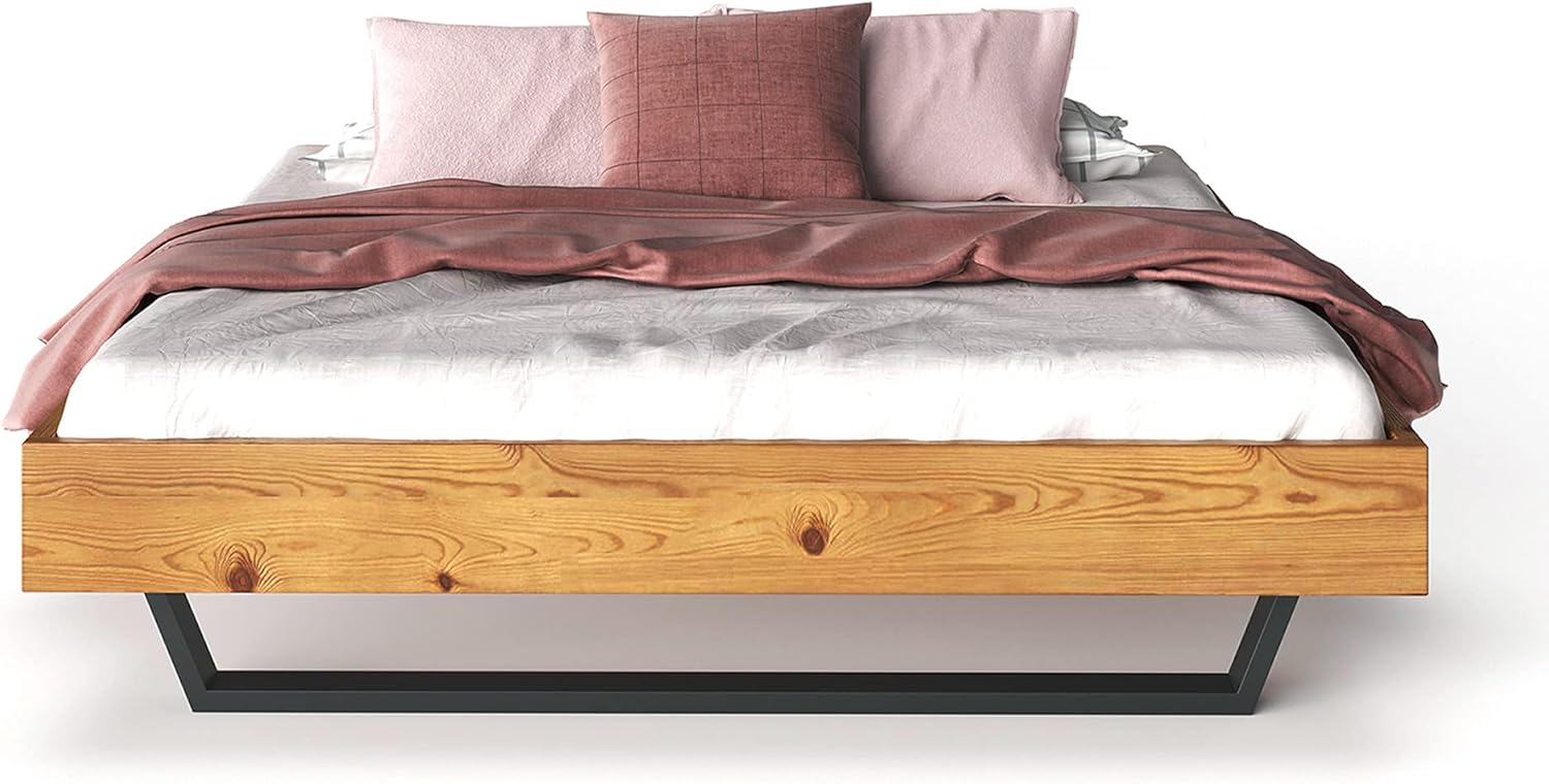 moebel-eins CURBY Kufenbett ohne Kopfteil, Material Massivholz, rustikale Altholzoptik, Fichte, Kufen schwarz, 160 x 220 cm, Natur
