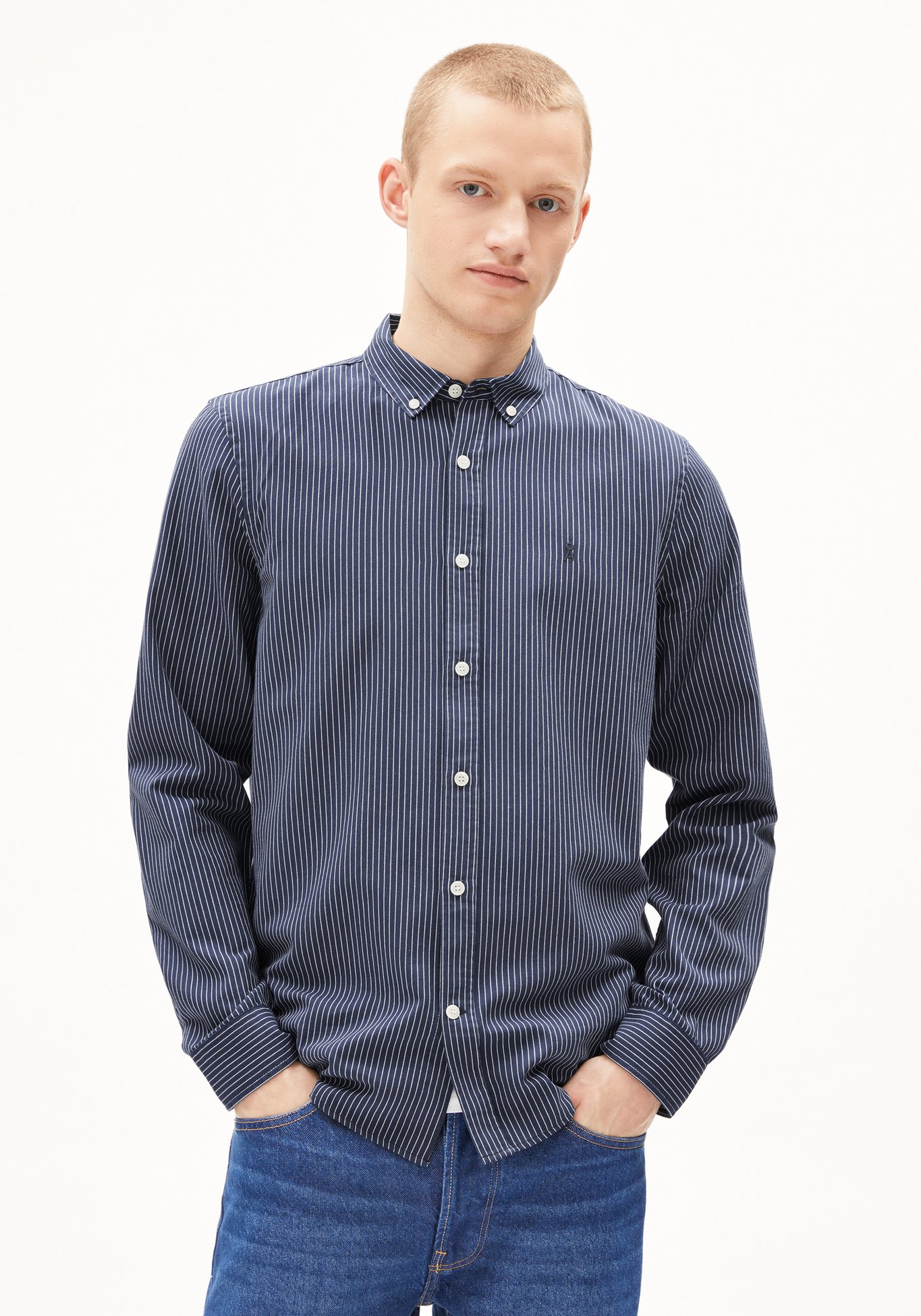 Armedangels Hemd Quaasa Stripes Night Sky-White