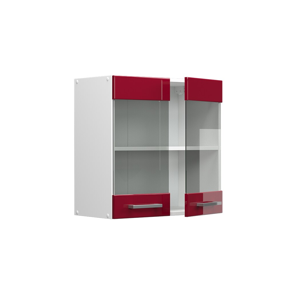 Vicco Hängeglasschrank Küchenschrank Küchenzeile R-Line 60 cm Weiß Bordeaux Tür Fächer Hochglanz