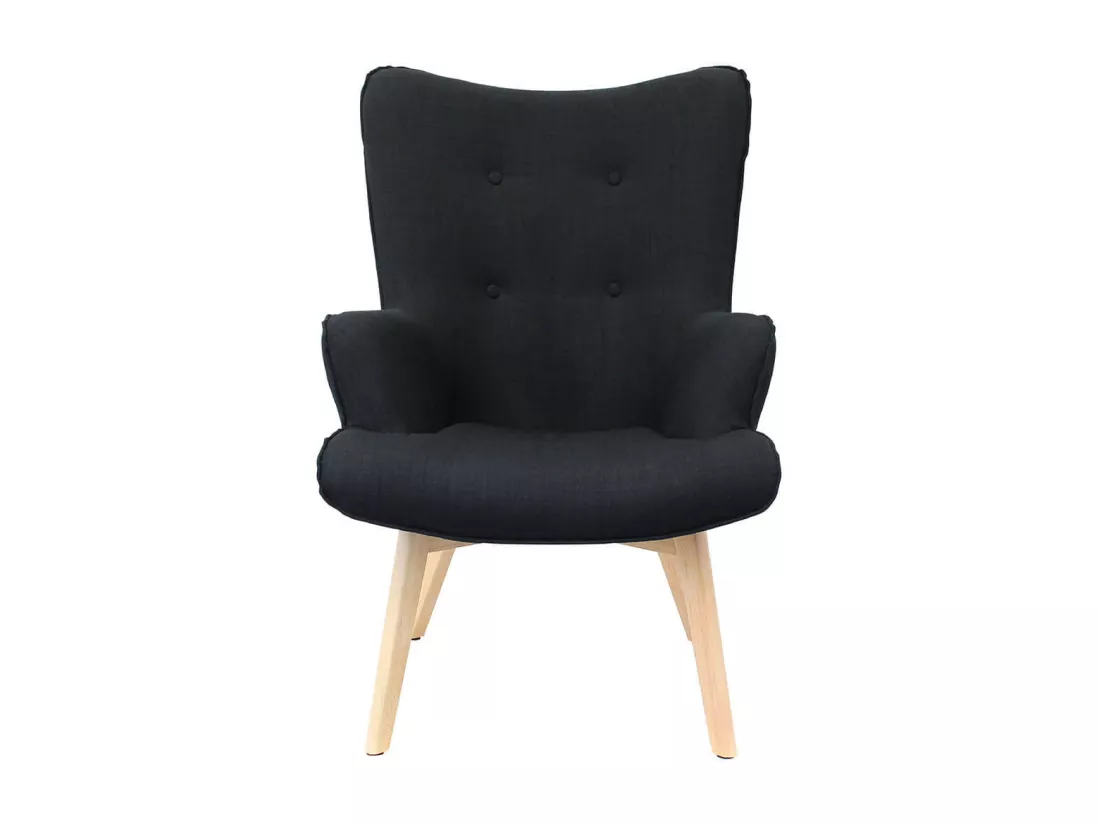 HAYNA - Fauteuil Noir et Piétement Naturel