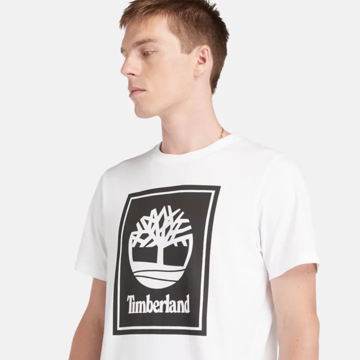 T-shirt à logo bloc pour homme en blanc