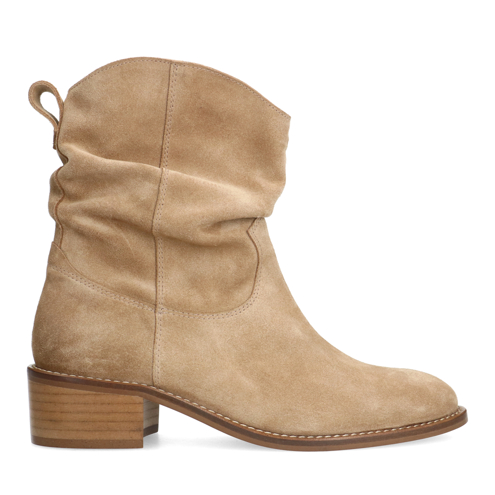 Beige suède enkellaarsjes met hak