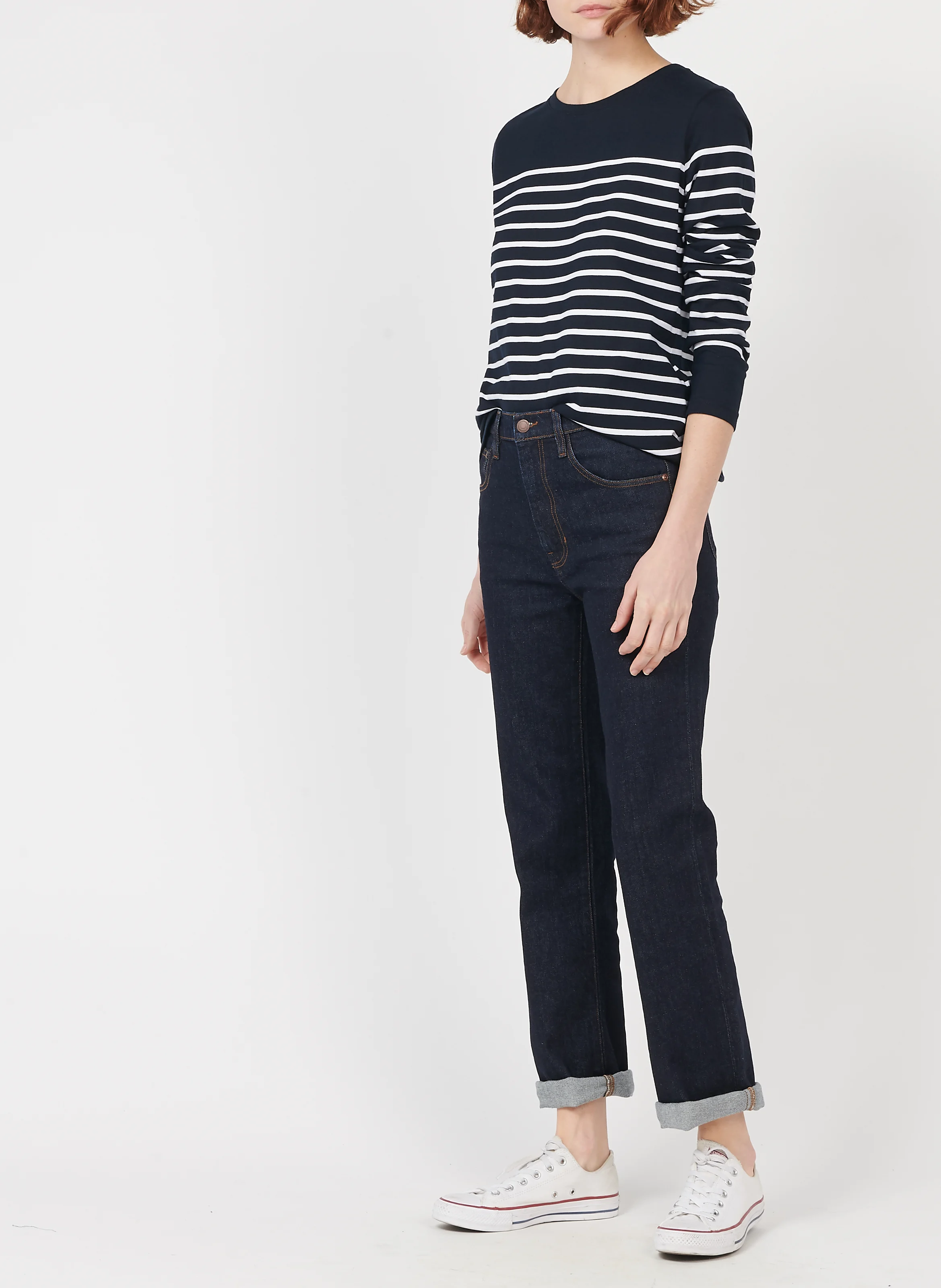 Marinière col rond en coton | Bleu