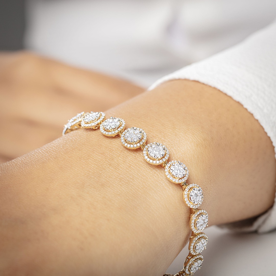 5.00 Karat Diamanten Halo Tennisarmband 750/18 K Gelbgold