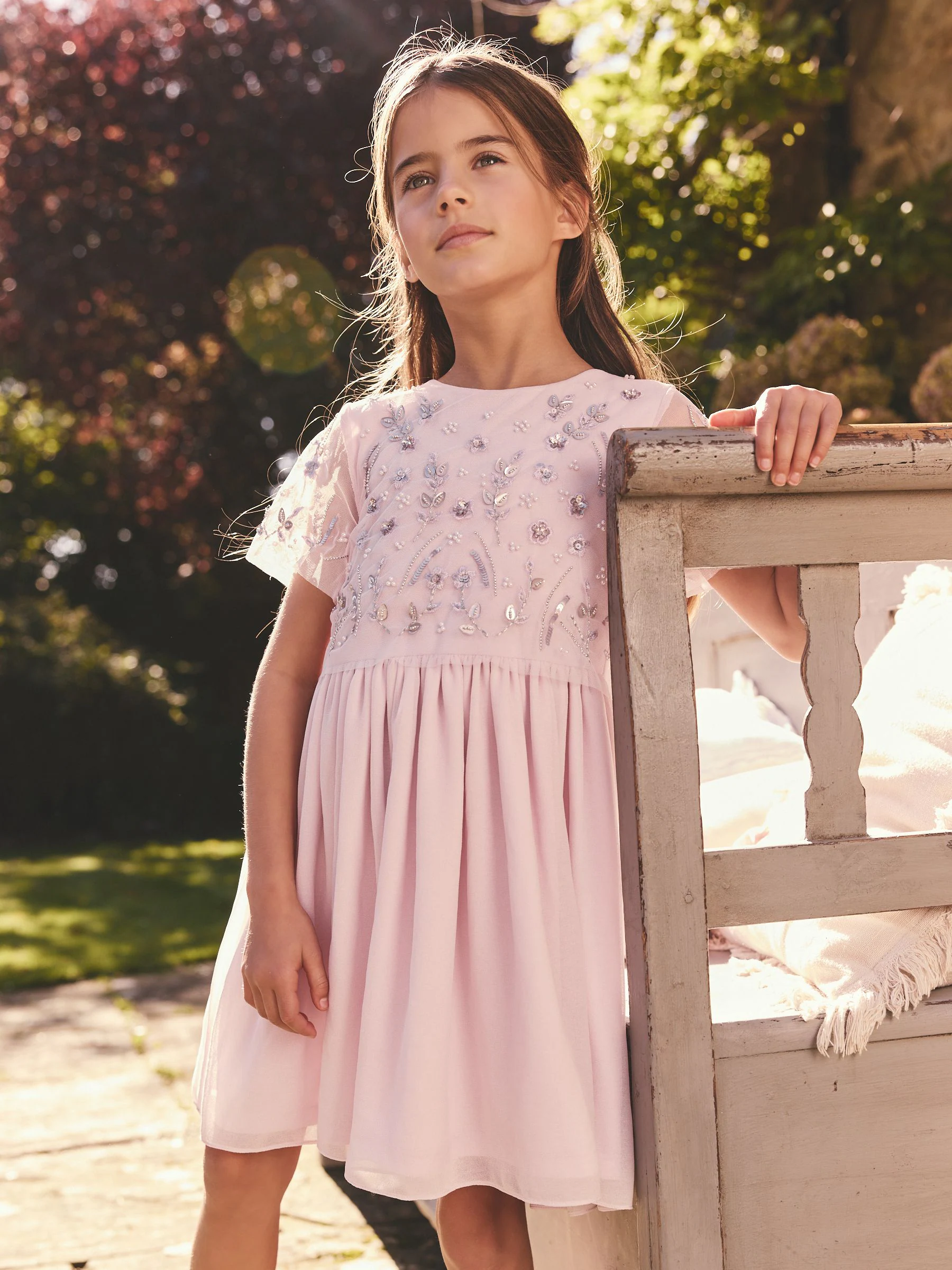 Lila-paars - Jurk met mesh en paillettenversiering (3-16jr)
