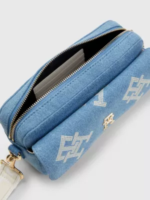 Bolsa de câmera icônica em jeans com monograma