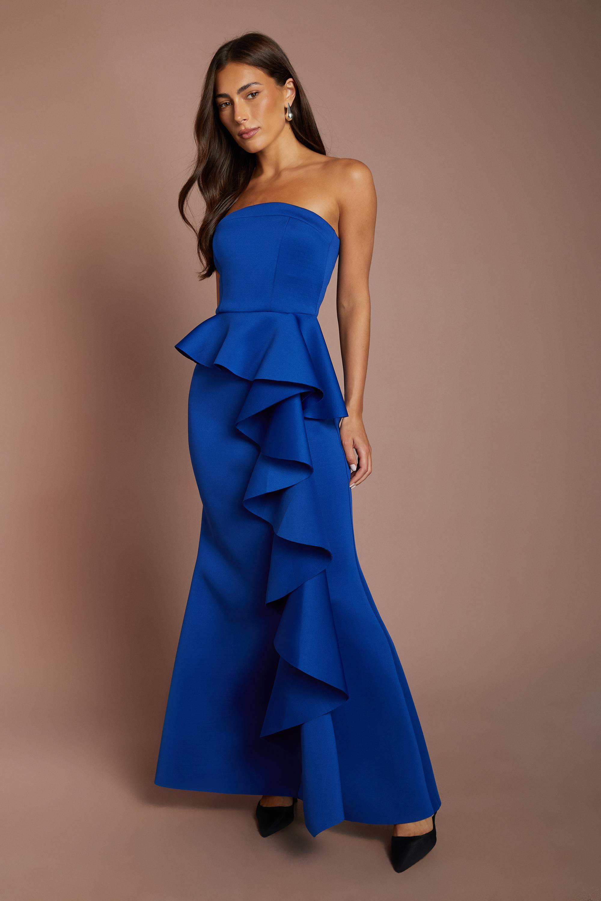 Coast Robe Longue Bustier En Crêpe Stretch À Volants