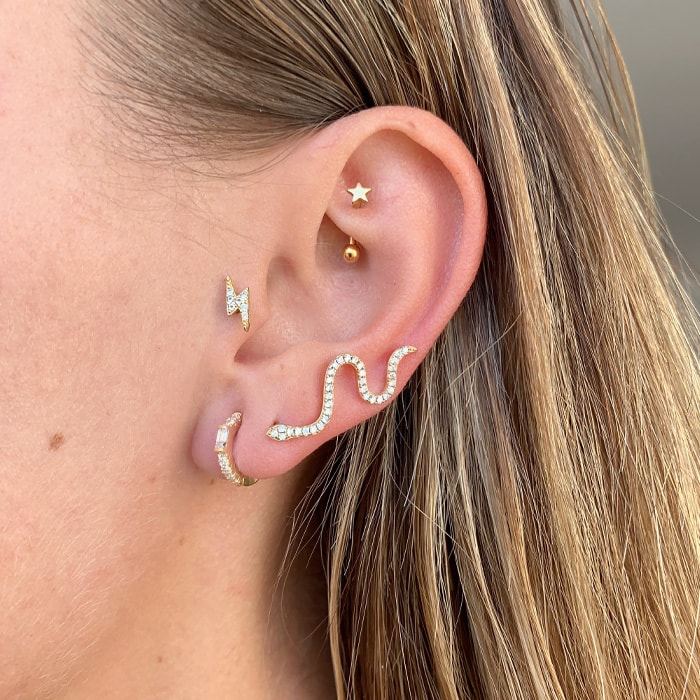 Boucle d'oreille - Baby snake Earring - Laiton plaqué argent 10 microns