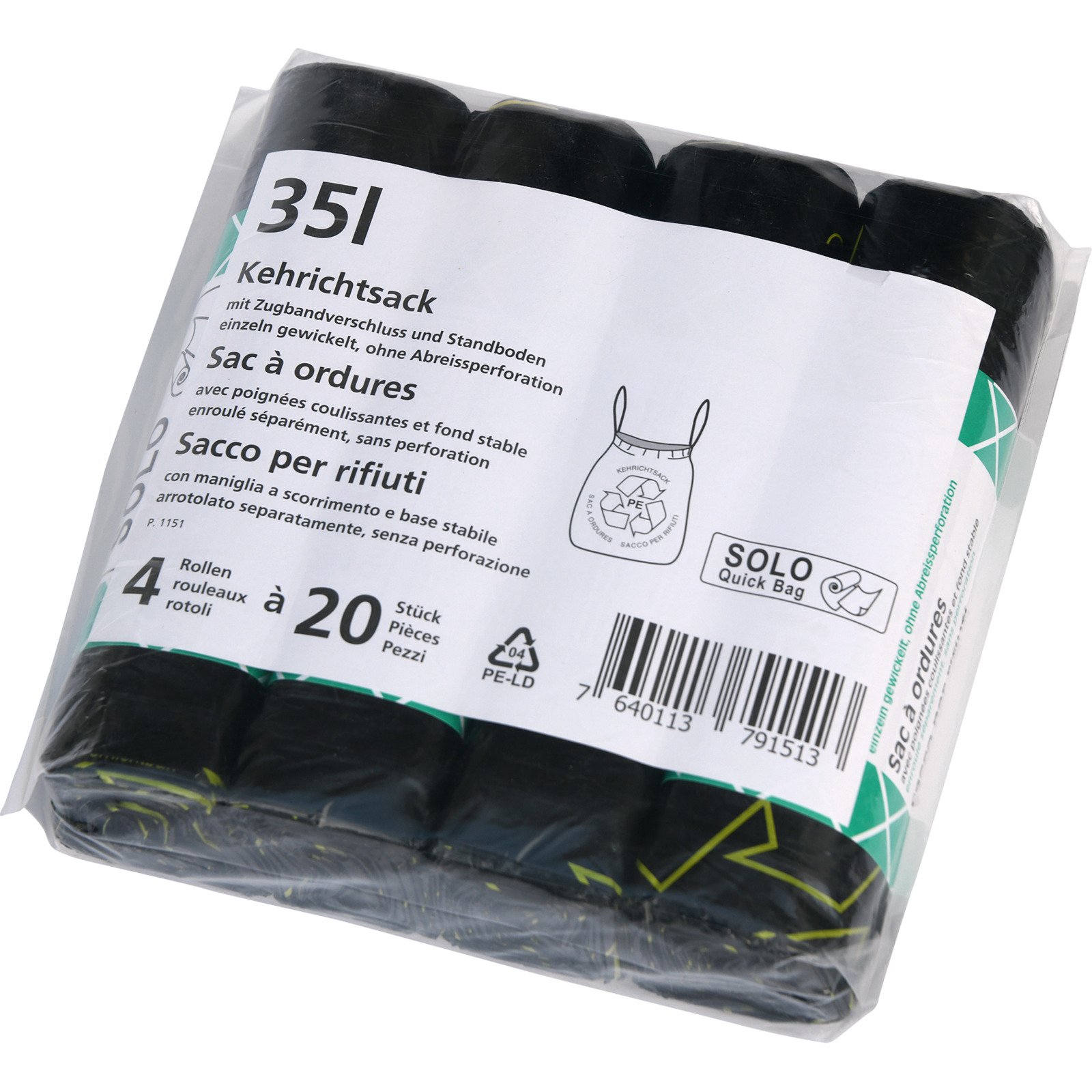 Kehrichtsack schwarz 35 l, 4 x 20 Stück