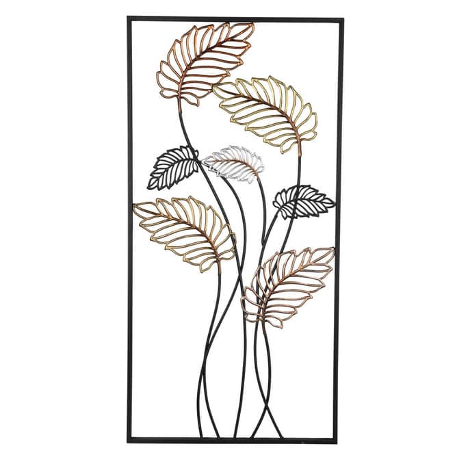 Wandbild - 7 Blätter - schwarz/kupfer/gold - ca. 50 x 2,5 x 100 cm