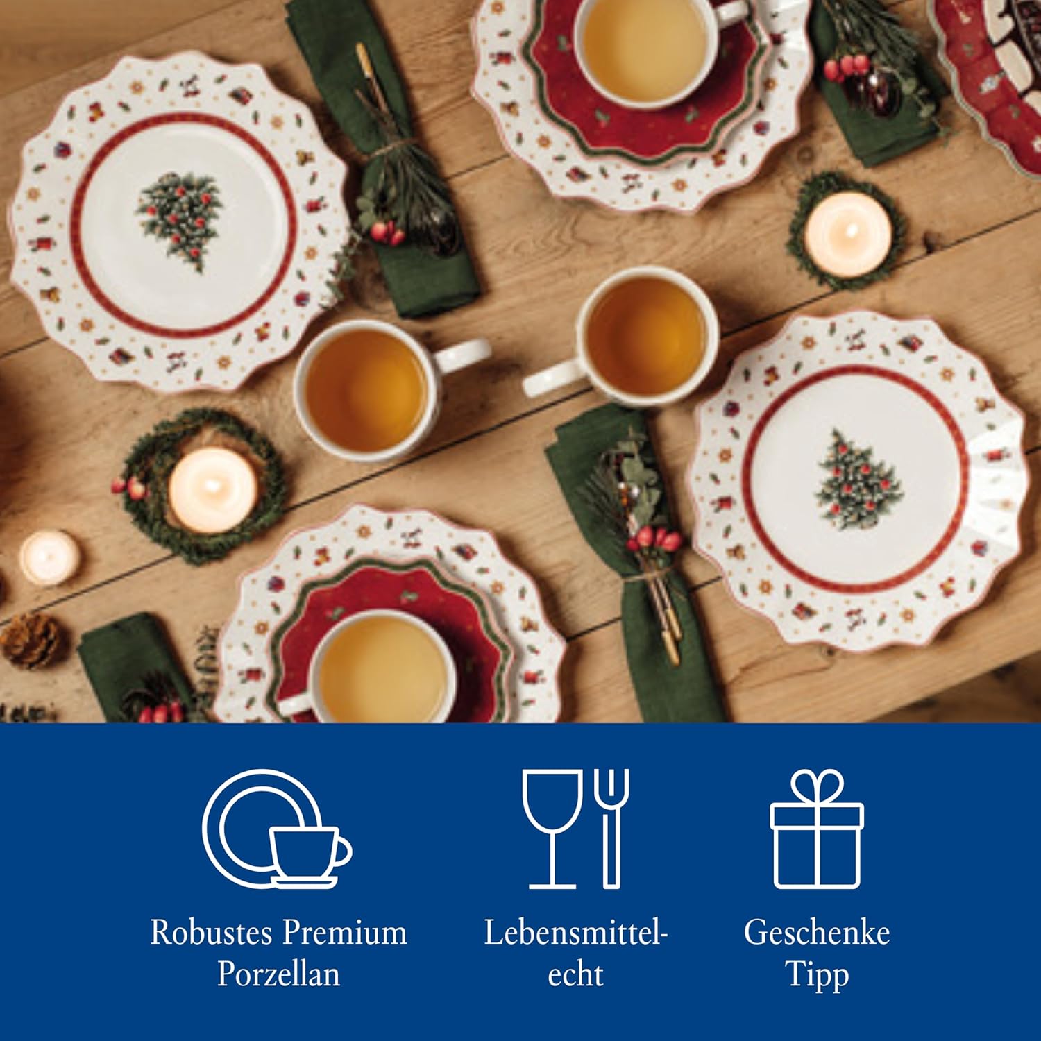 Villeroy & Boch - Toy's Delight Breakfast For Two Frühstücksservice 2 Personen 6 teilig, weiß/rot, Kaffeeservice Weihnachten, Weihnachtliches Geschirr, Weihnachtsgeschirr, Premium Porzellan