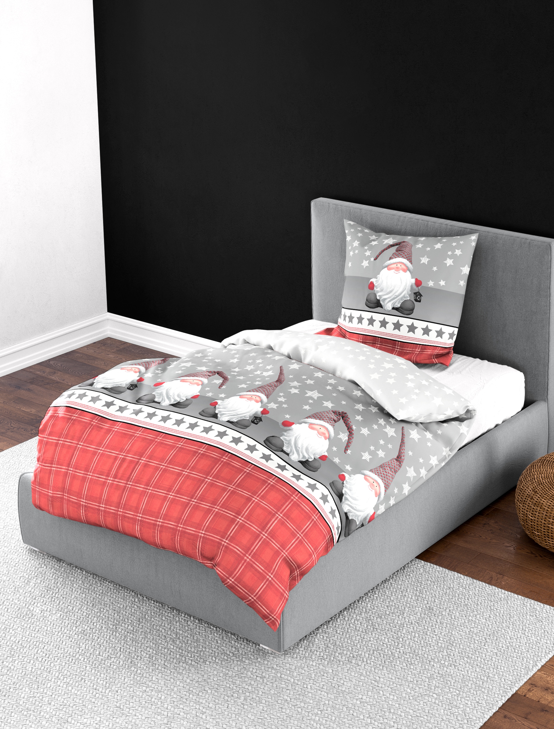 BIERBAUM Bettwäsche »Wichtel« 2 Stk. tlg. 100 % Baumwolle, Biber, unterschiedliche Weihnachts-Designs