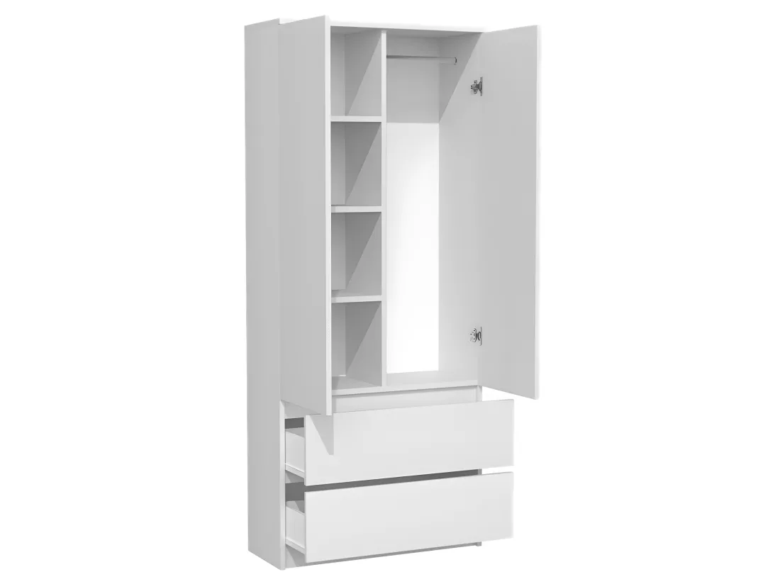 TURIN | Armoire chambre bureau | Penderie multifonctions | 2 portes | 2 grands tiroirs | Meuble de rangement | Dressing