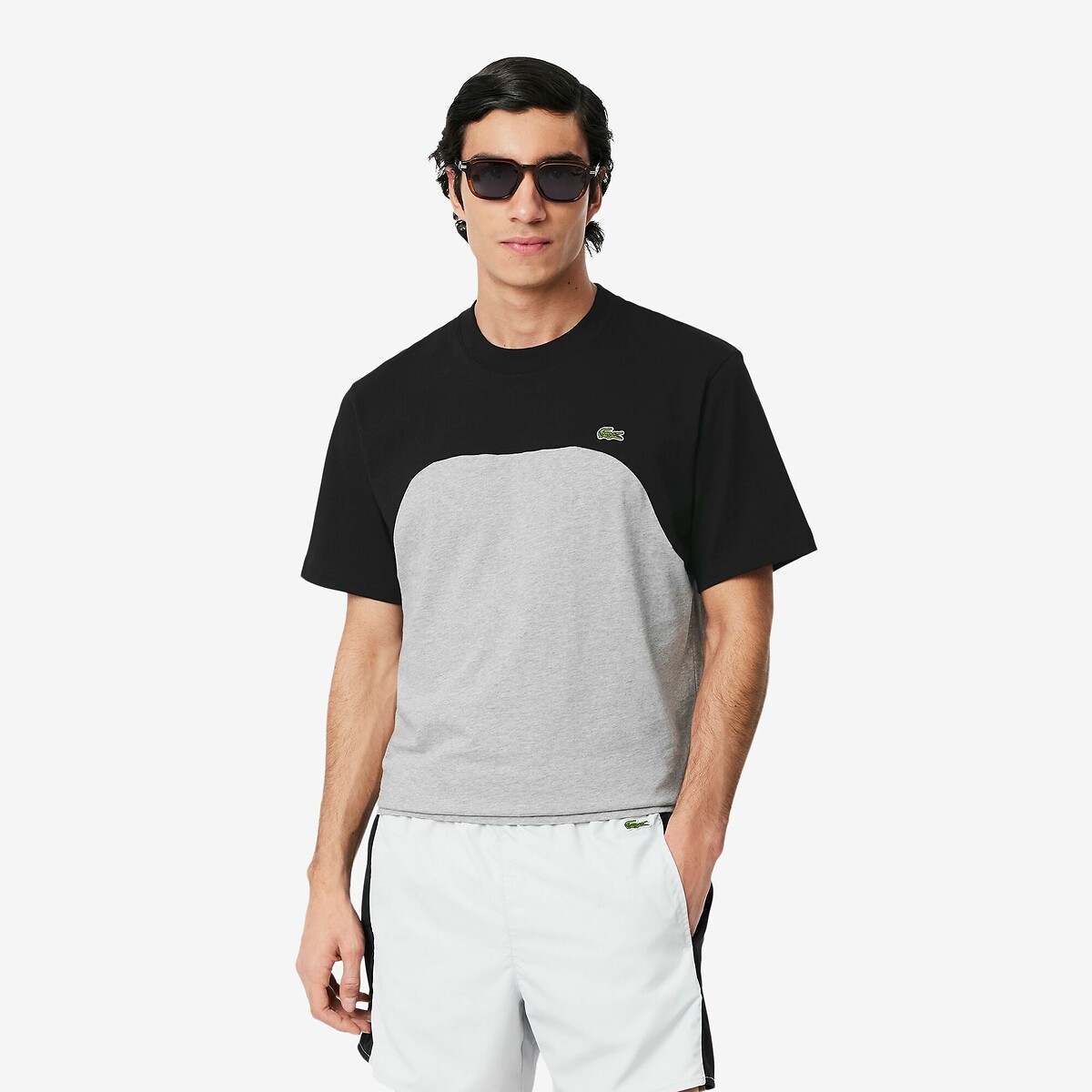 LACOSTE<br>Camiseta de manga curta em algodão com blocos de cor