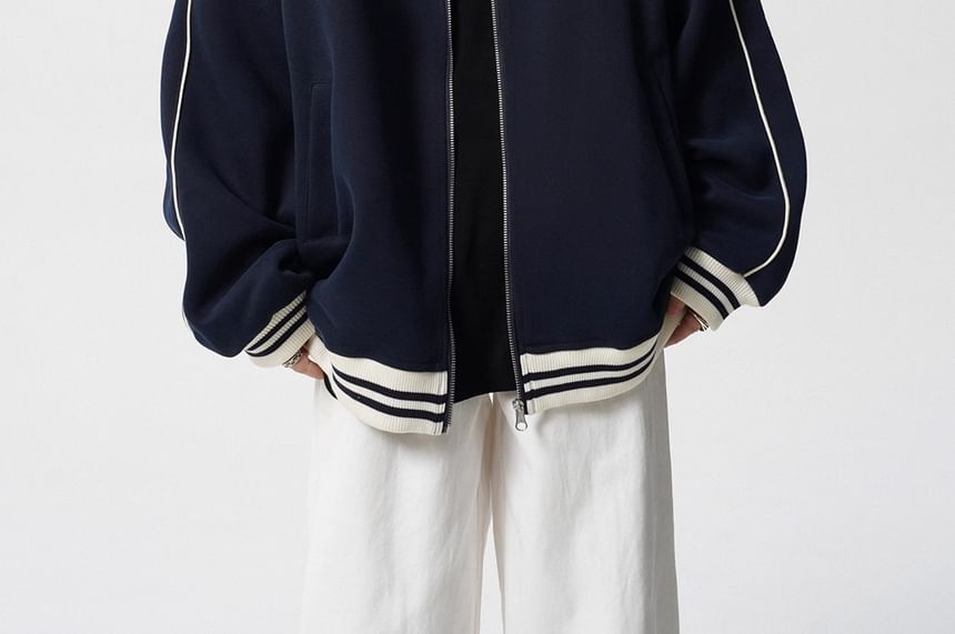 Neonity Wear - Gestreept baseballjack met coltrui en rits
