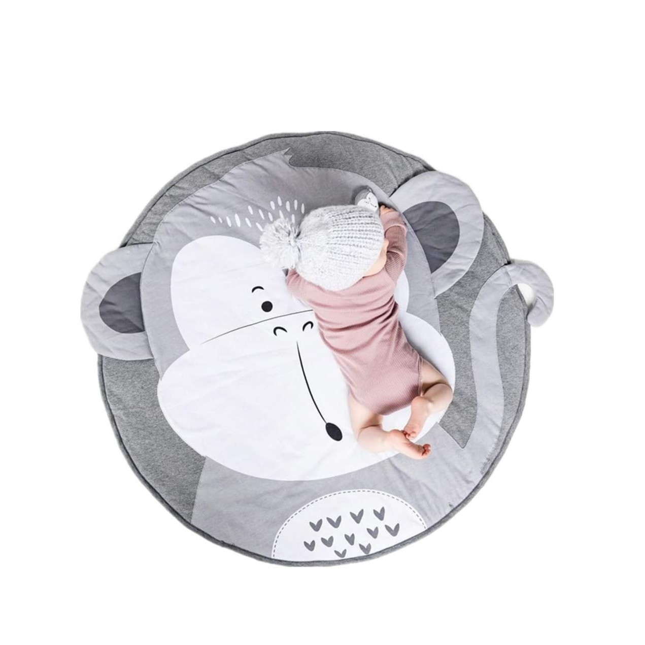 (Ø80cm) Baby Stoff Boden Kissen Runde Spielmatte Weiche Krabbel Decke Spiel Teppich - Affe