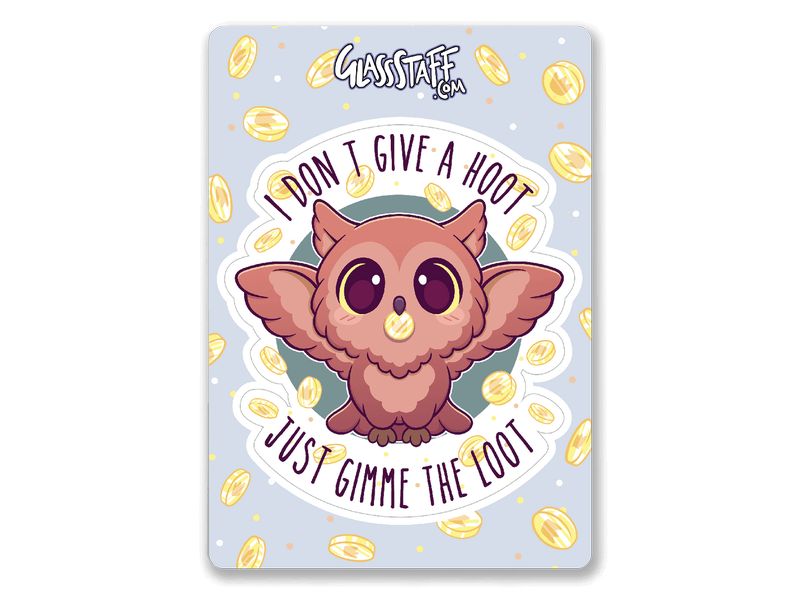 Glass Staff Gimme Loot Sticker Weiss/Braun Aufkleber für RPG-Fans