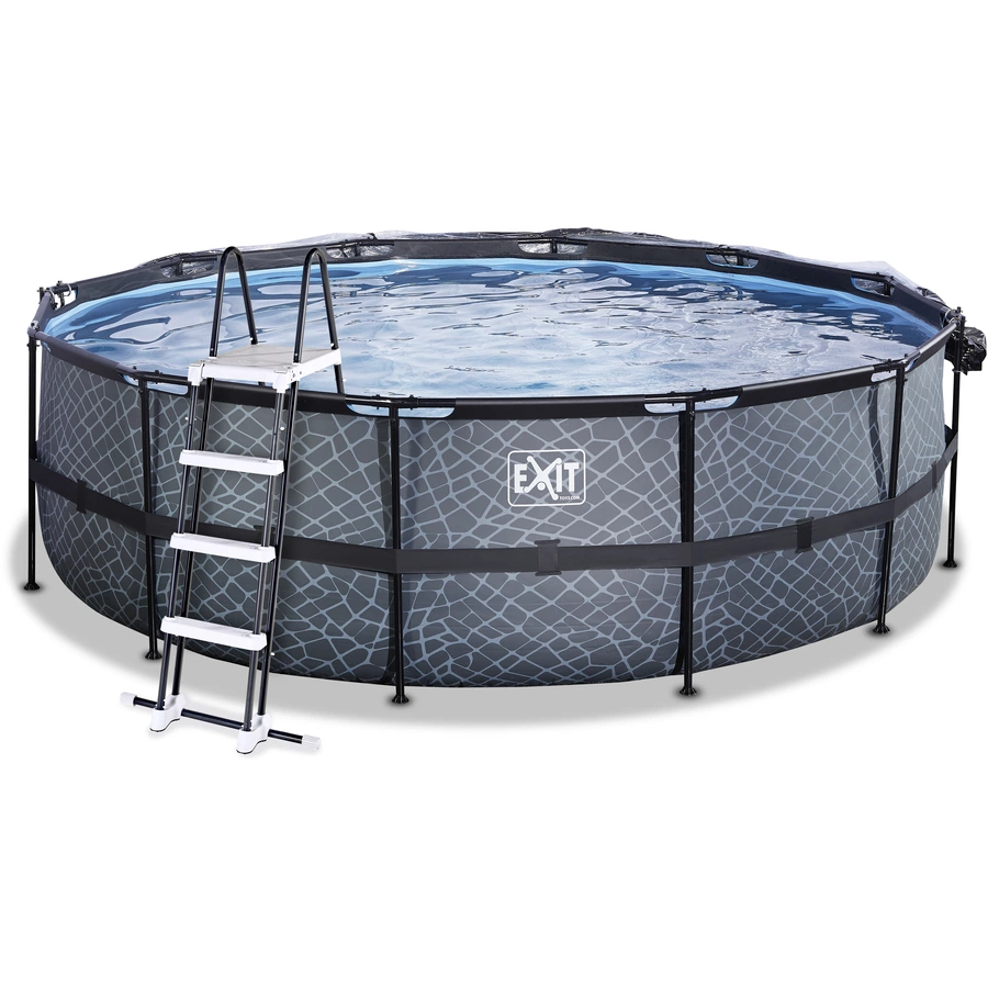EXIT Stone Pool ø450x122cm mit Abdeckung und Sandfilterpumpe, grau