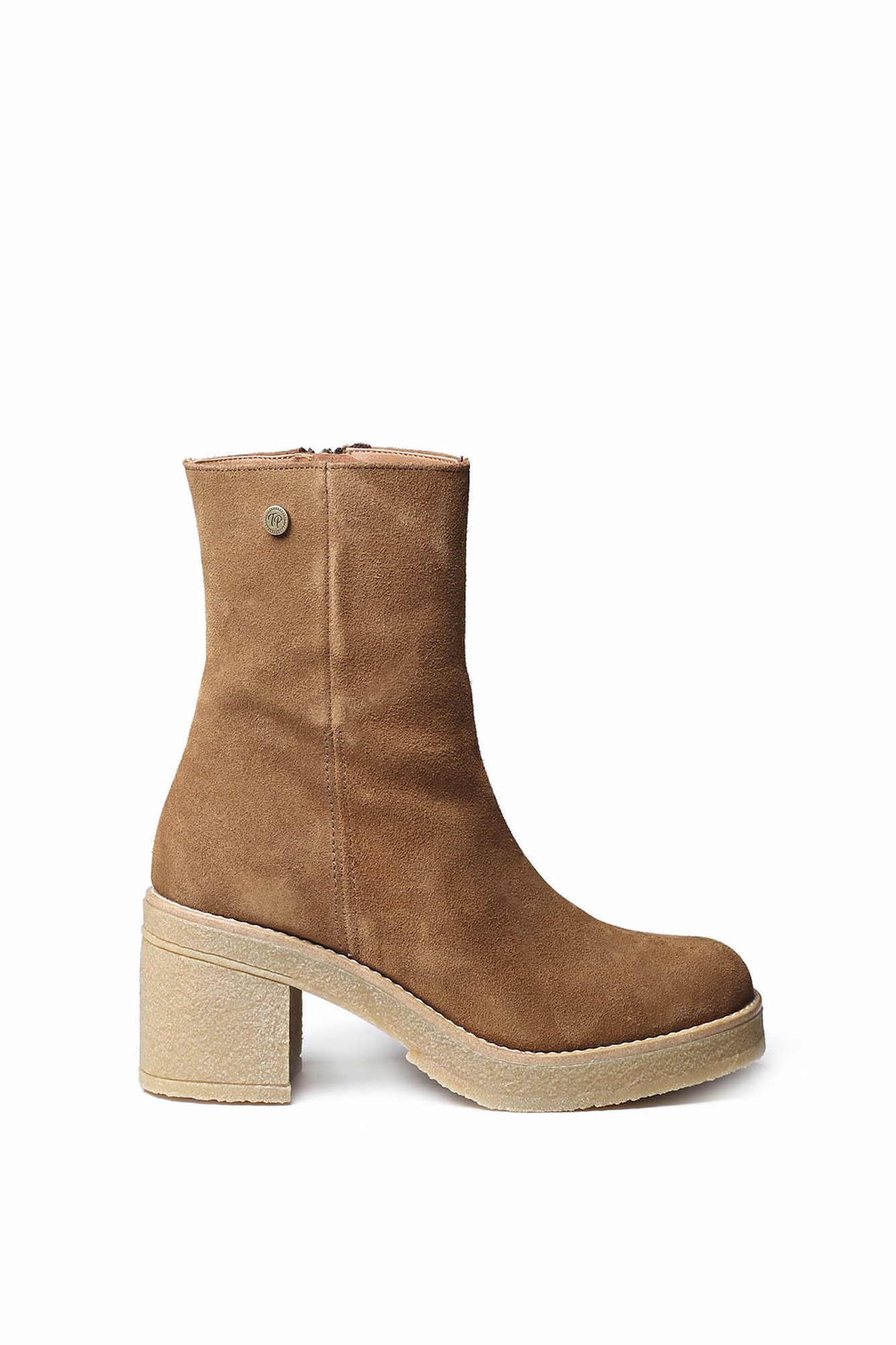 Botas femininas de cano curto com salto largo