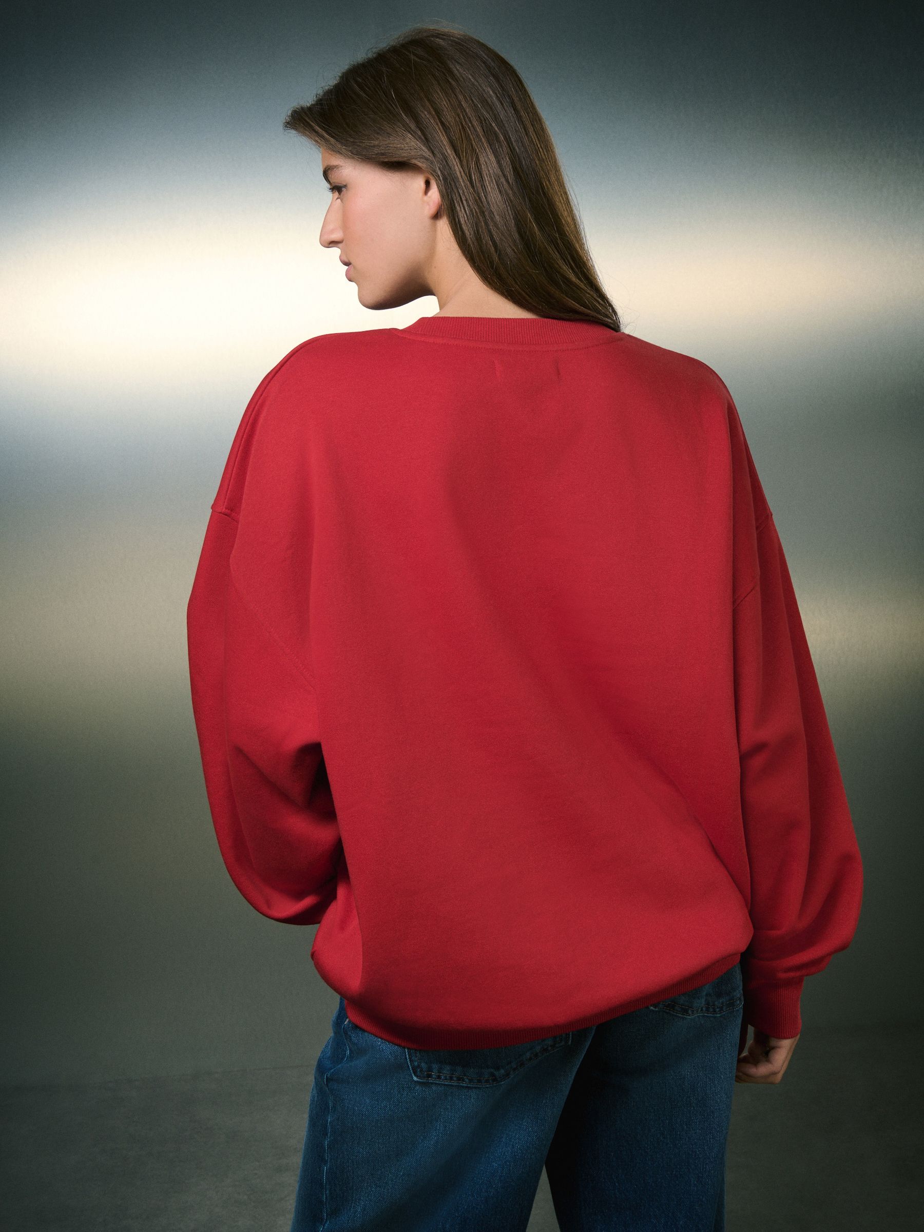 Rood - Pailletten Holly Jolly Kerstmis Grafisch Sweatshirt met Lange Mouwen