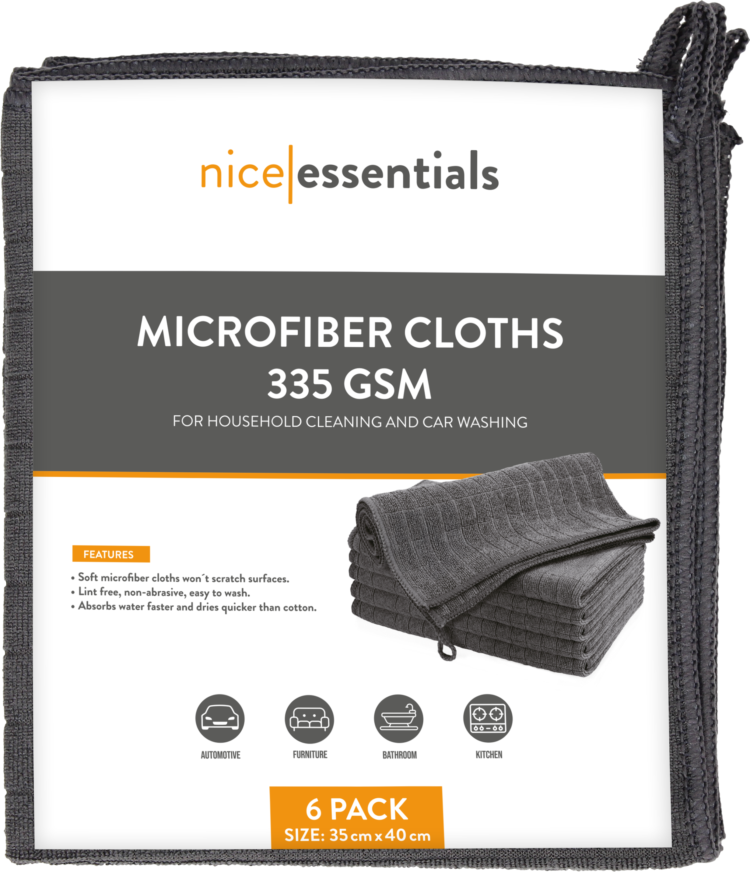 nice essentials  Mikrofaser Reinigungstücher 35 x 40 cm Set, 6 Stk    Ultraweiche & hochsaugfähige Reinigungstücher