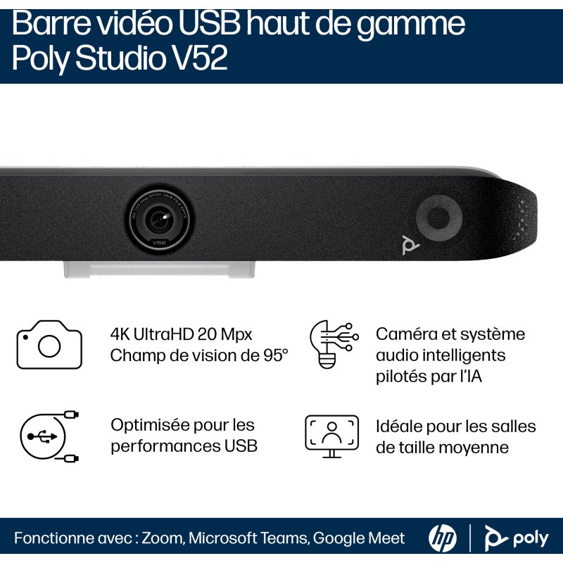 HP Poly Barre de visioconférence USB Poly Studio V52