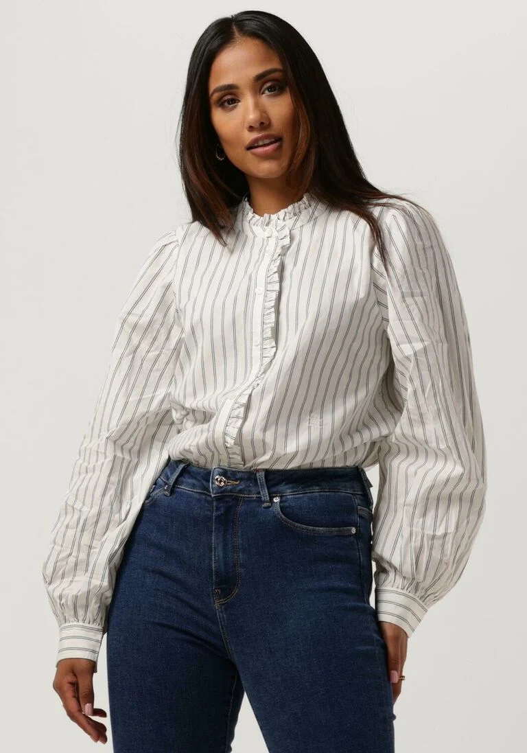 TOMMY HILFIGER beige tommy hilfiger blouse co pinstripe feminine blouse ls