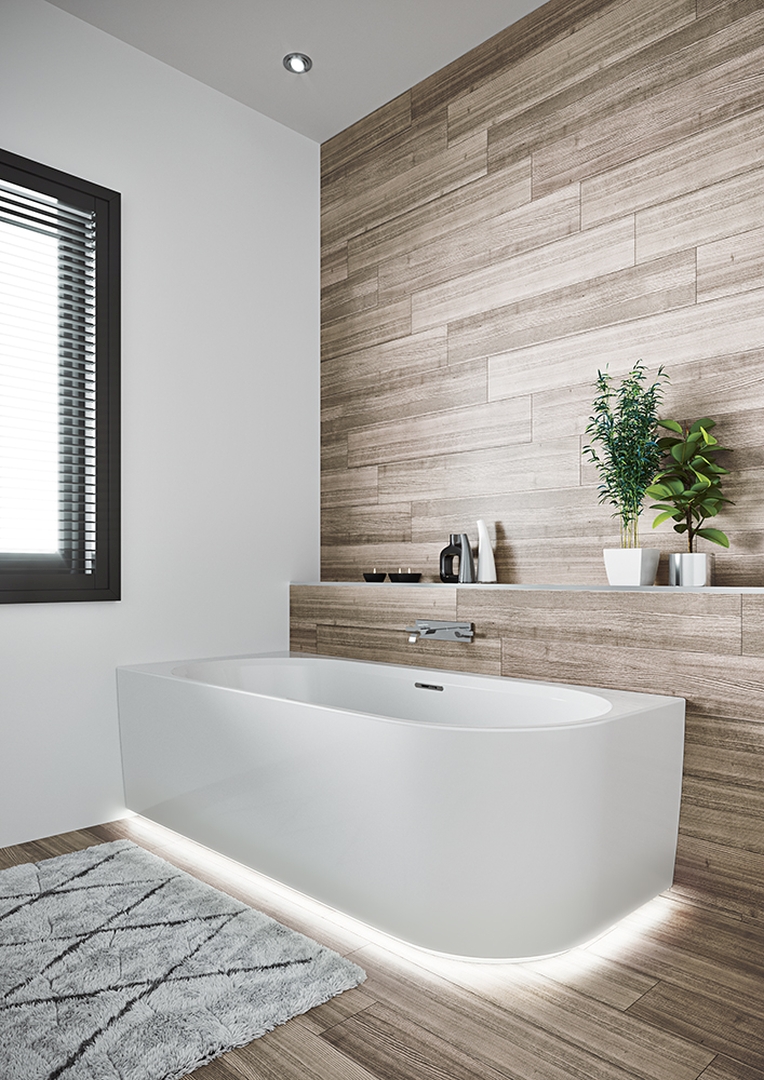 Riho Desire half vrijstaand bad rechts 184x84cm wit mat met LED strip