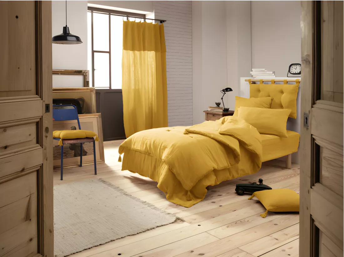 Housse de couette gaze de coton double 140 x 200 cm jaune - PEPA 1