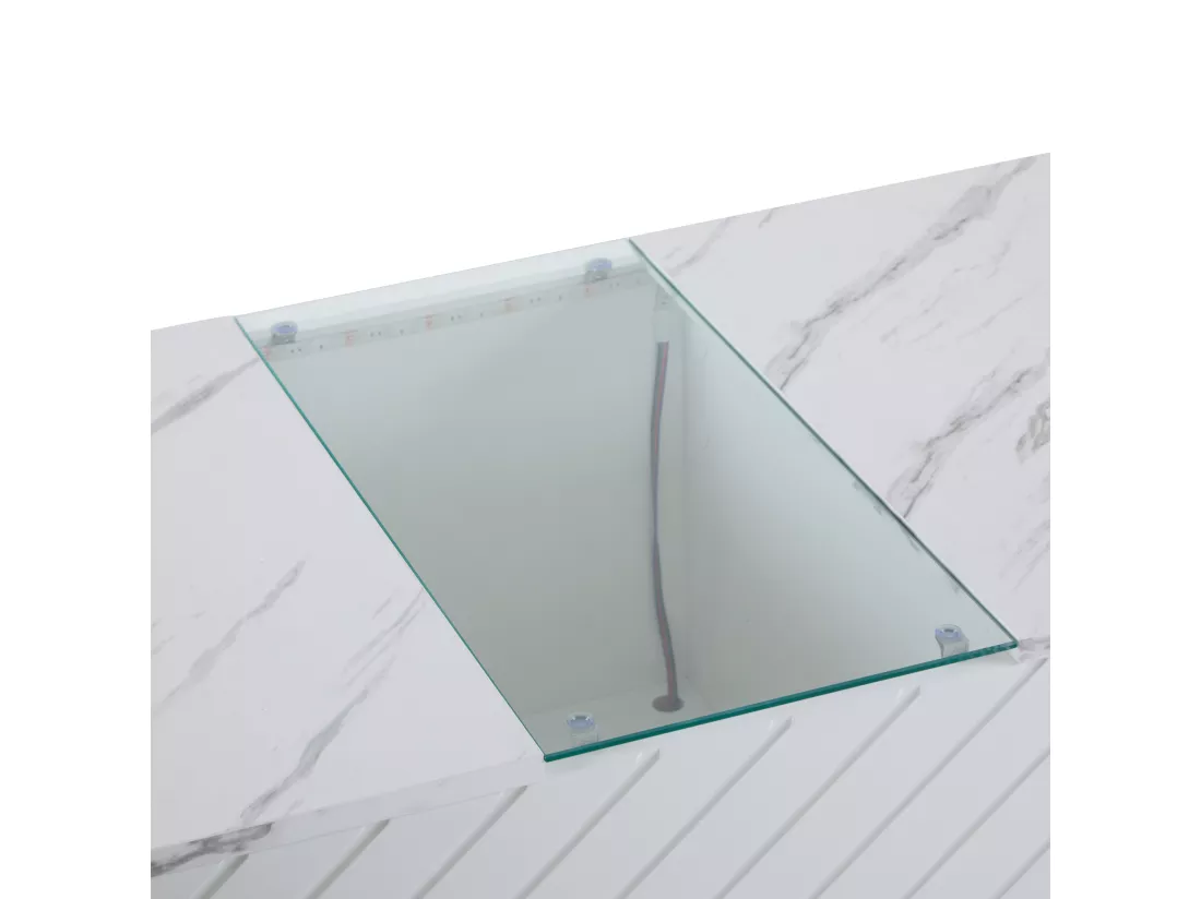 Table basse moderne - aspect marbre - avec LED et rangements - Blanc