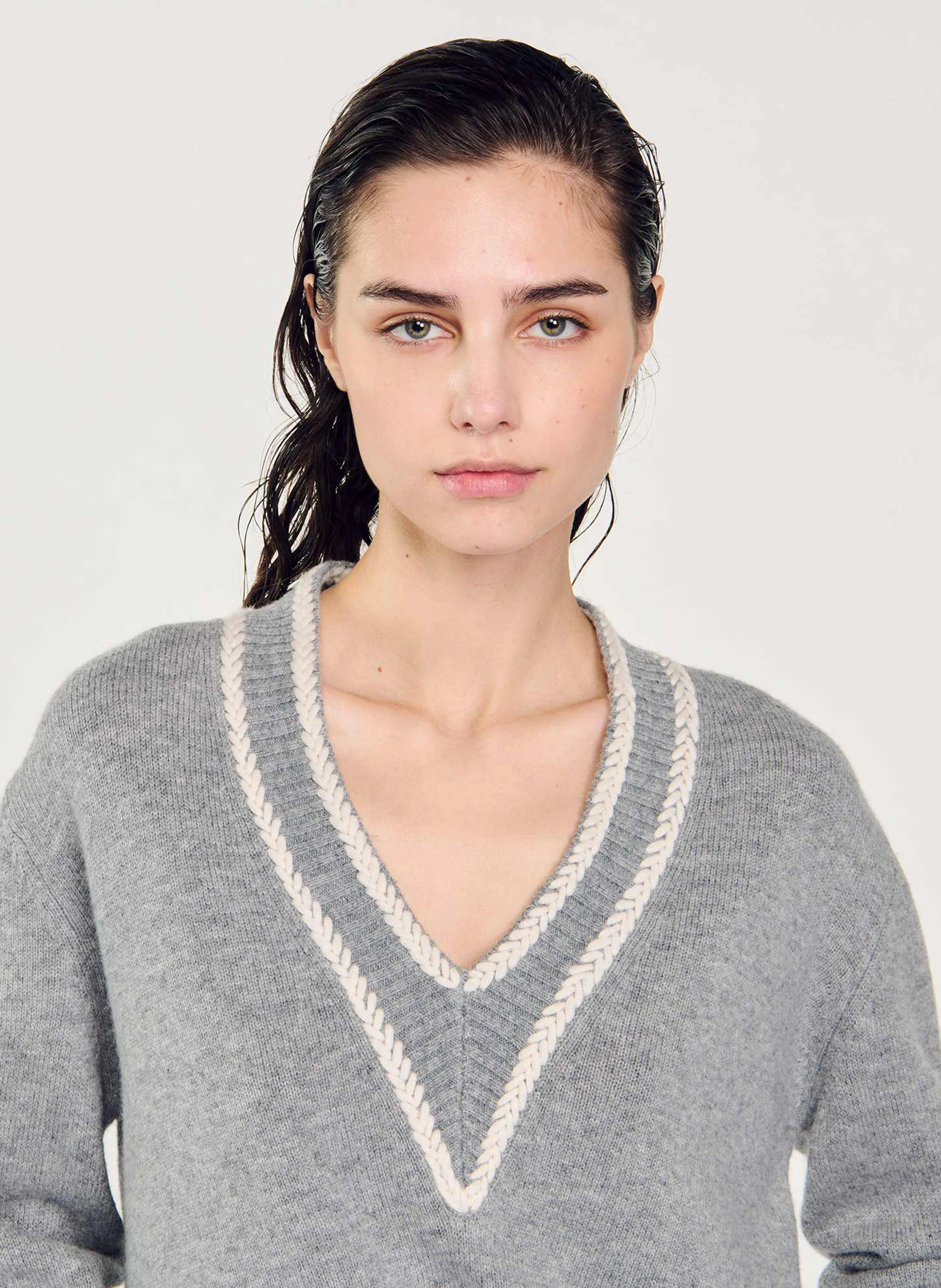 Pull col V en laine et cachemire | Gris