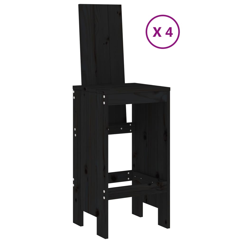 Ensemble de bar de jardin 5 pcs noir bois de pin massif