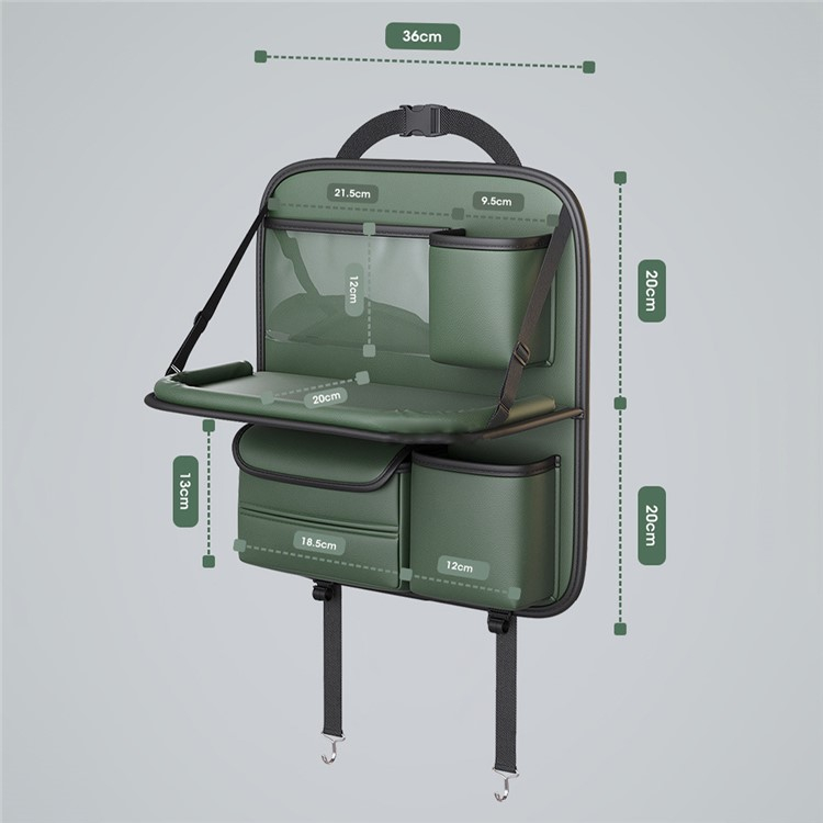 (40x36cm) Auto Leder Sitz Aufbewahrungs Hänge Beutel Organizer Rücksitz Tasche Rücklehnen Schutz mit Klapptisch - Schwarz