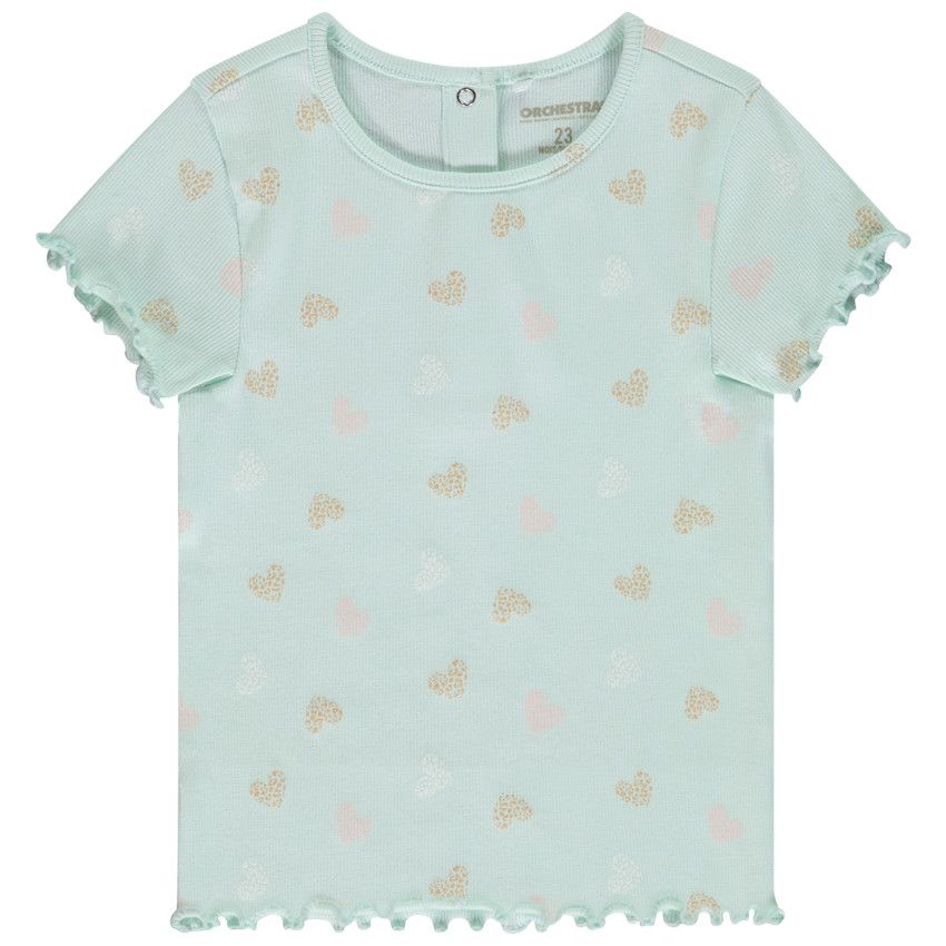 T-shirt manches courtes côtelé et imprimé pour bébé fille - Vert