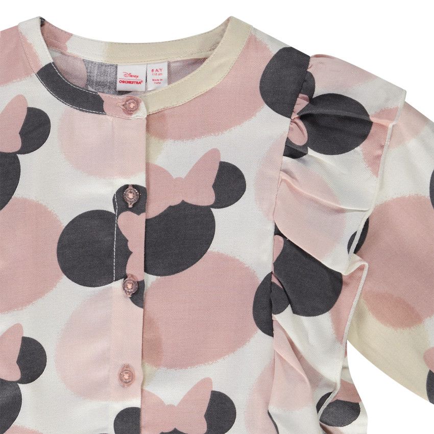 Tunique manches longues en viscose imprimé Minnie pour fille - Beige